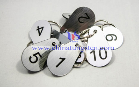 drop-shaped tungsten numbered key tag image